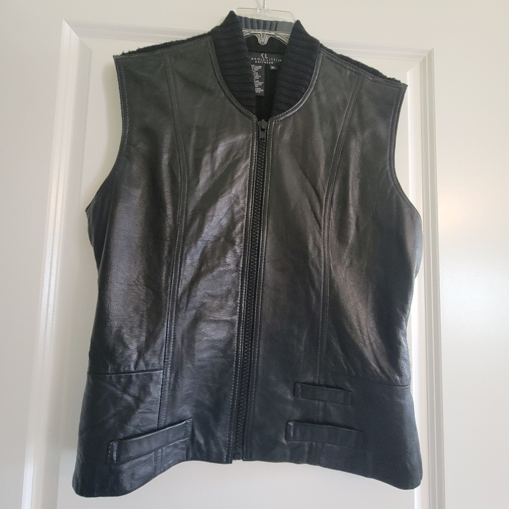 Black Leather Vest With Wool Back,size XL.in Exelent Condition.
